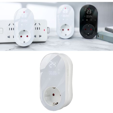 Prise thermostat programmable LED 16A blanche pour régulation de chauffage au sol électrique et climatisation (1/5)