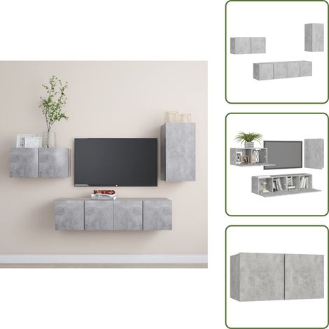 Ensemble de meubles TV 4 pcs Gris béton Bois d'ingénierie - Meuble Tv Suspendu - Meuble Tv Gris - Ensemble Meuble Tv - Meuble Tv Mural - Rangement Tv (1/5)