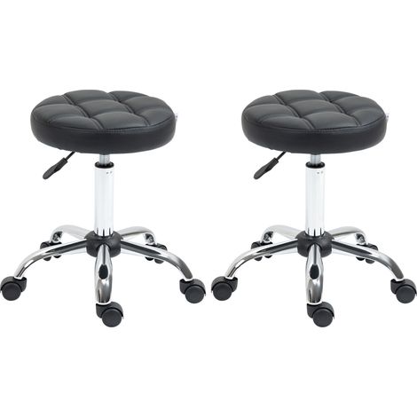 CHICFURN Juego de 2 taburetes con ruedas regulables Ø35,5x48-63 cm polipiel negro giratorios (1/5)
