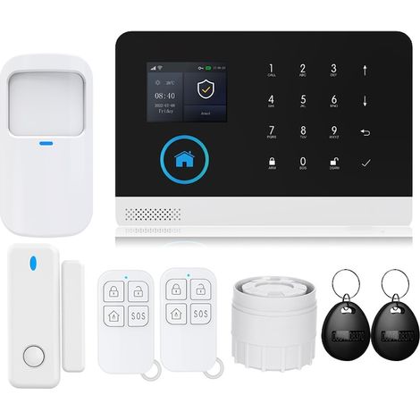 Système d'alarme intelligent, Duueyct, connectivité sans fil, système d'alarme antivol WIFI+GSM, contrôle via une application, prend en charge 90 zones sans fil et 3 zones filaires (1/5)