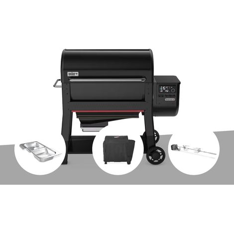 Barbecue à pellets Searwood XL 600 + Kit de fumage + Housse + Rôtissoire - Weber