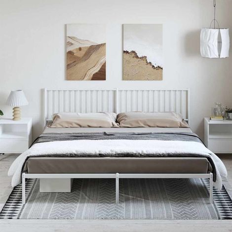 Estructura cama sin colchón con cabecero metal blanco 193x203cm (1/5)