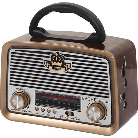 Radio FM portable vintage et rétro à ondes courtes avec haut-parleur Bluetooth, port USB, lecteur de carte TF, entrée auxiliaire et lecteur MP3. (1/5)