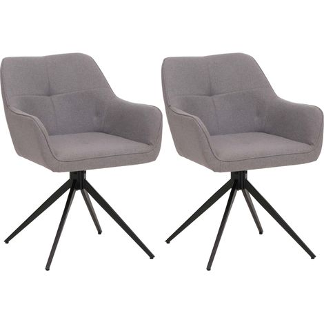 Juego de 2 sillas de comedor HHG-983, reposabrazos para silla de cocina, giratoria con retorno automático, tela/textil (270g/m²), gris claro