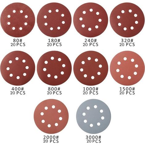 100 PCS Disque de Ponçage,disque abrasif,papier sablé,papier de verre pour grain de ponceuse circulaire 80/180/240/320/400/800/1000/1500/2000/3000 125 mm GROOFOO(2pcs) (1/4)