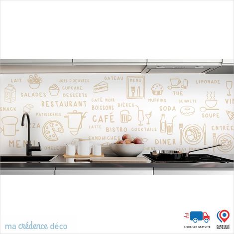 Crédence : Dessin food clair - Couleur Beige ivoire - Alu composite - 120 - 60 (1/3)