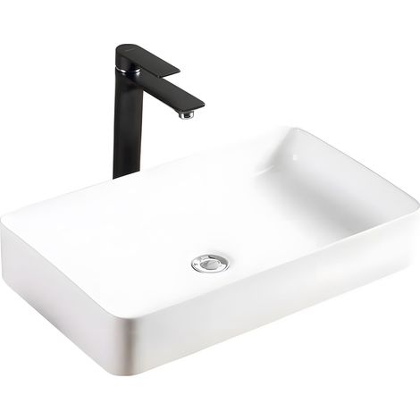 REA – Vasque à poser 615x350mm en céramique blanche – Montage facile – Sans trou de robinet – Pour salle de bain moderne