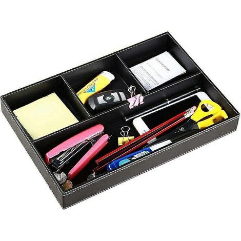 Organiseur de table de chevet pour homme, 4 compartiments, en cuir PU, pour fournitures de bureau. (1/5)
