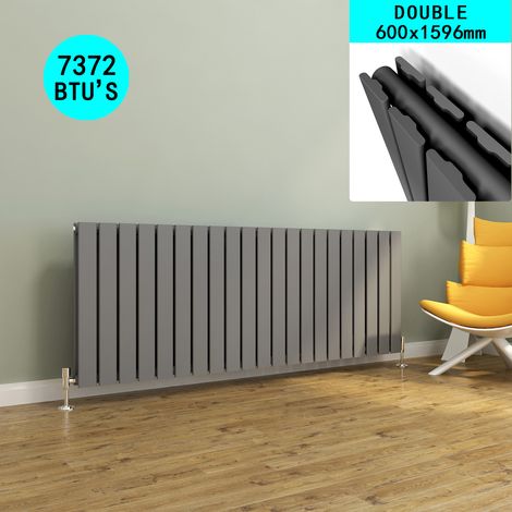 ELEGANT Horizontal Radiator Double Flat Panel 600x1596mm Designer Anthracite Radiator with Chrome Thermostatic Radiator Valves (1/5)