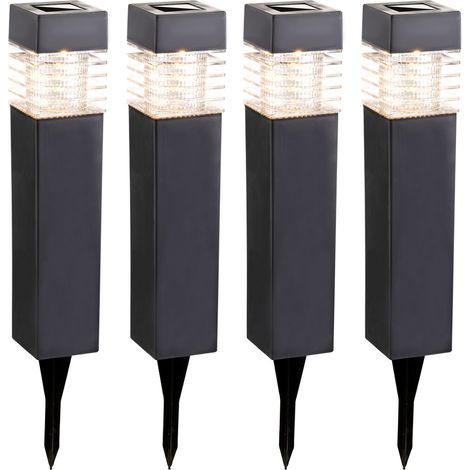 Lampade plug-in, luci solari, lampade da terra, luci da esterno, luci da giardino, batteria ricaricabile IP44, grigio satinato, 4x LED 0,06 watt bianco caldo, AxLxP 38,5x5,8x5,8 cm, set da 4 (1/5)
