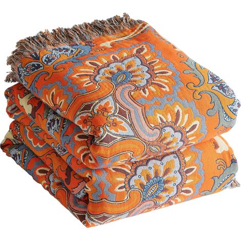 Couvre-lit bohème, 100% Coton, Double Face - 150 x 200 cm, Couverture de canapé et Couvre-lit Douillette - Design esthétique - Idéale pour Salon et Chambre à Coucher (1/5)