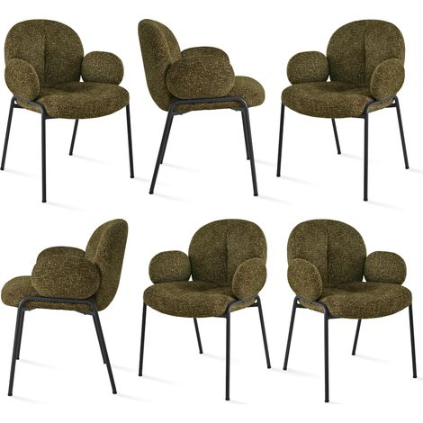 Goeurvant Chaises design élégantes à dossier courbé et pieds réglables, style scandinave - Lot de 6 - Vert Bouclé