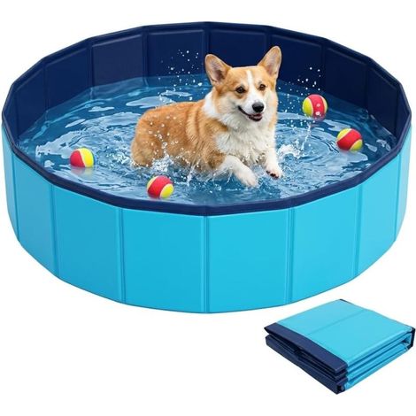 Piscine pour Chien Pliable azur 50 x 10 cm PVC Chien Piscine Baignoire Bassin Antidérapante jardin (1/5)