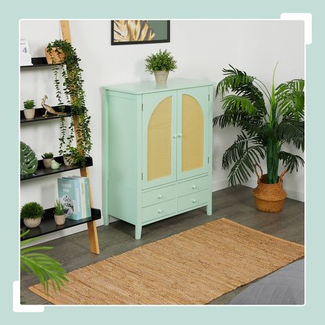 Turkisfarbenes rattan sideboard - 2 facher 4 schubladen