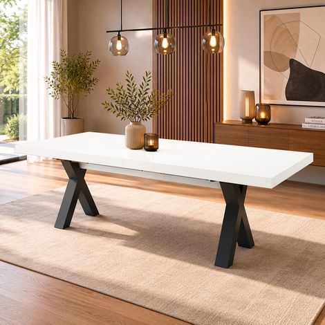 Tavolo Allungabile Milonga480 180 cm con Piano Bianco Spatolato e Gambe Incrociate Antracite (1/5)