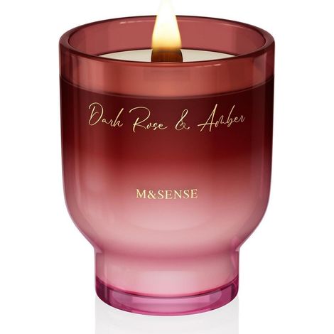 Duftkerze mit Holzdocht, Dunkle Rose & Bernstein, 470g, 110h Brenndauer