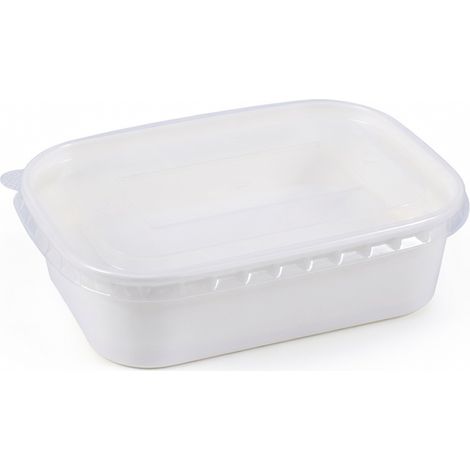 Bol rectangulaire en kraft blanc 580 ml avec couvercle en PP