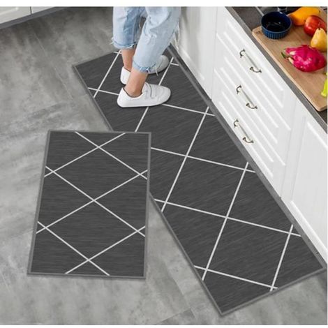 Tapis De Cuisine - Microfibre - Antidérapant - Lavable En Machine - 40x60 cm Et 40x120 cm - Lot De 2 (1/4)