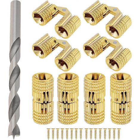 Lot de 8 charnières invisibles en laiton de 8 mm avec foret de 8 mm, angle d'ouverture de 180° pour boîte à bijoux en bois (bricolage, loisirs créatifs). (1/5)