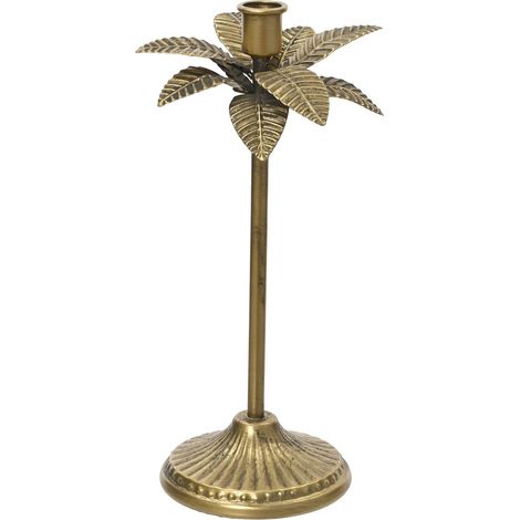 Decoris® Stabkerzenherzenhalter Palme L goldfarben Ø 16,5 cm Höhe 28,5 cm - Metall
