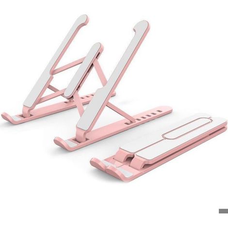 Support Pour Ordinateur Portable - Hauteur Réglable 3 Niveaux - Structure Triangulaire Stable - Compatible 10 À 17 Pouces - Rose - 1 Pièce (1/5)