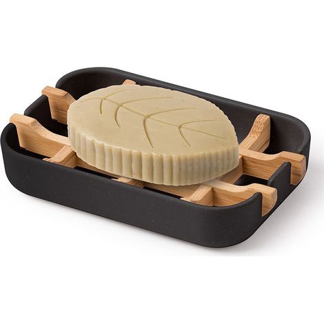 Porte-savon de salle de bain en bambou (noir), bac à douche, accessoire de salle de bain unisexe (1/5)