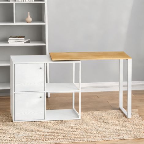 Bureau d'angle 360° blanc 150 x 40 x 75 cm avec rangements (1/5)