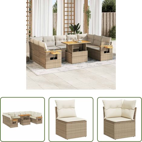 Canapés de jardin - Salon de jardin avec coussins 10pcs beige résine tressée acacia (1/5)