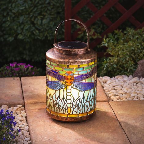 Lanterne solaire libellule effet vitrail h 24cm (1/2)