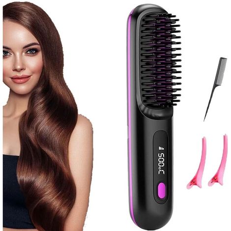 Brosse Coiffante Cocoony Cheveux Courts. Brosse Lissante Rechargeable Portable. Avec Affichage Lcd.RéGlage De La TempéRature En 3 éTapes.Chauffage Rapide 20s.Pour Coiffage Quotidien & Voyage (Noir) (1/5)