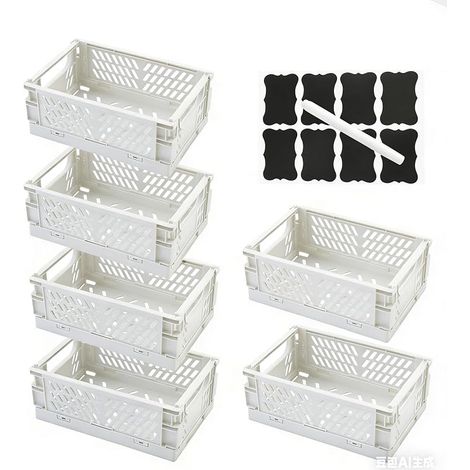 Foldable Storage Boxes with Labels and Pens Baskets Handles Stackable for Kitchen Office Drawers White 15 x 9.8 x 5.7 cm (1/5)
