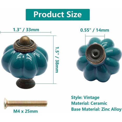 Confezione da 12 pomelli in ceramica per porte, pomelli per cassetti color verde acqua, pomelli in ceramica a forma di zucca, pomelli per mobili vintage con viti di montaggio, maniglie per guardaroba (1/4)