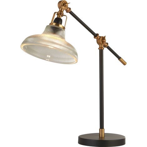Searchlight Berwick Lampe de table noire et laiton avec verre strié transparent
