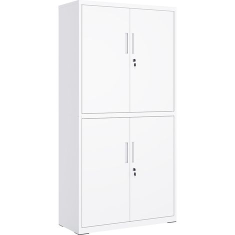 Songmics – Armoire d'atelier en métal blanc mat 40 x 80 x 180 cm – 5 étagères réglables – 4 portes avec 2 serrures – Charge max 25 kg par niveau
