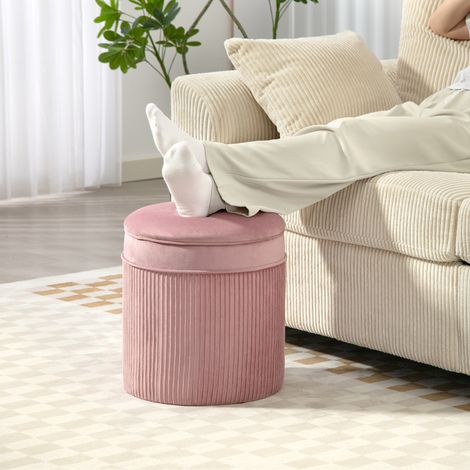Lot de 2 poufs en velours rose rembourrés, empilables, avec espace de rangement de 34,8L (1/5)