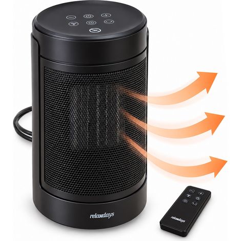 Relaxdays Calefactor cerámico PTC, 2 niveles, 750/1500 W, termostato, Eco, oscilación, mando, negro (1/5)