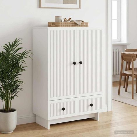 Buffet blanc avec 2 portes et 2 tiroirs, rangement en bois d’ingénierie, 66 x 34,5 x 95 cm - PANGIVO (1/5)