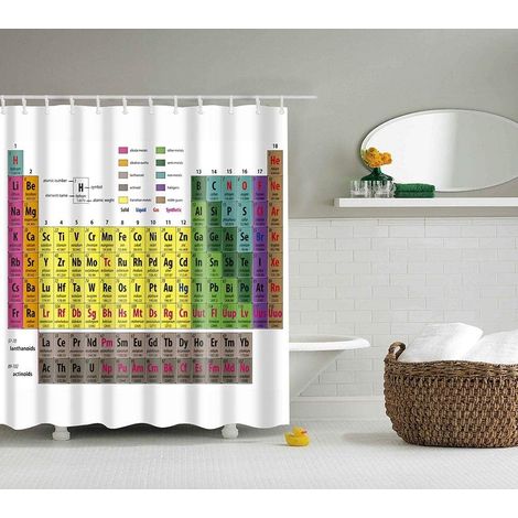 Rideaux de Douche avec Impression numérique Motif éléments Chimiques colorés pour Salle de Bain, Tissu imperméable en Polyester avec 12 Crochets 180 x 180 cm cm Multicolore
