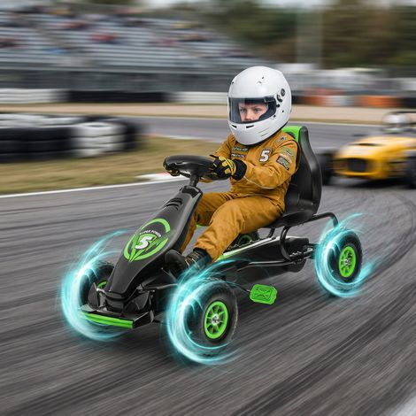 Kart à pédales pour enfant siège réglable 3 positions frein à main enfant de 5 à 12 ans vert noir (1/5)