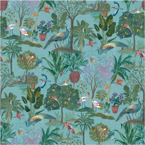 Grandeco Exotic Garden Teal Wallpaper Birds Botanical Paste The Paper Exclusive (1/4)