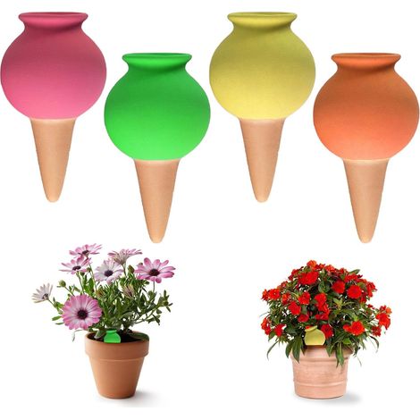Set di 4 sistemi di irrigazione a goccia, design sferico, drenaggio automatico dell'acqua, svuotamento senza problemi, adatti a diversi vasi da fiori (1 set/400 ml)
