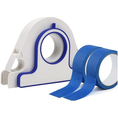 Applicatore per nastro adesivo - Include 2 rotoli di nastro e taglierina integrata - Strumento di precisione per battiscopa, finestre e telai delle porte (blu) (1/5)