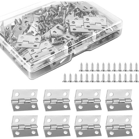 Lot de 50 petites charnières en bois pour porte de maison de poupée, petite boîte à bijoux, connecteurs de charnière avec vis pour travaux manuels (1/5)