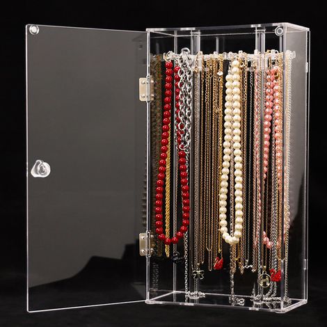 Halskettenhalter aus Acryl mit 24 Haken, transparenter Halskettenorganizer, staubdicht, drehbar, Schmuckaufbewahrungsständer, Präsentationsvitrine (1/5)