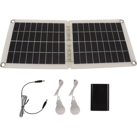 Ortviai Lampe solaire portable 60 W pour camping extérieur avec 2 ampoules USB haute luminosité (1/5)