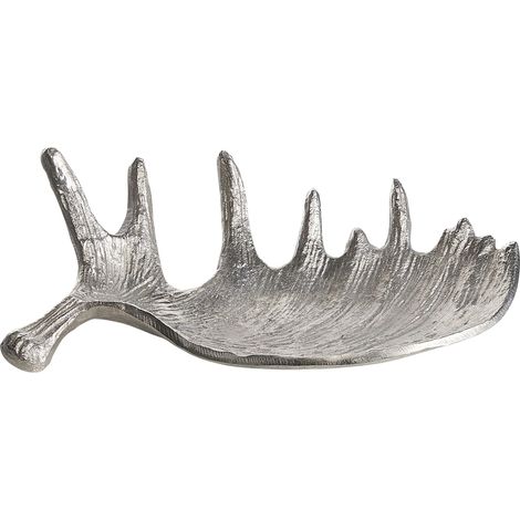 Vassoio decorativo metallo argentato portagioie motivo corno d'alce Carthage