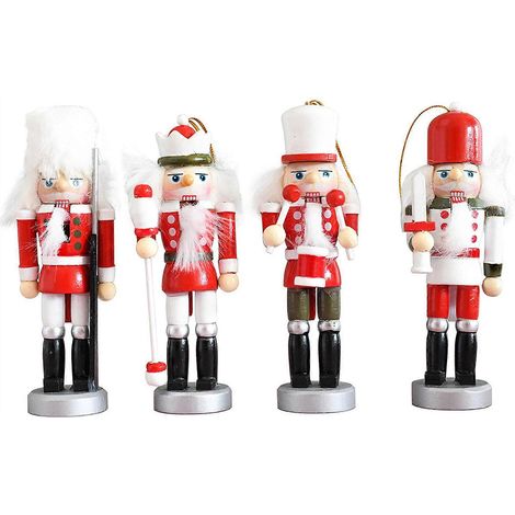4 Figurines Soldats de Noël en Bois Casse-Noisette Décorations Festives Maison (1/4)