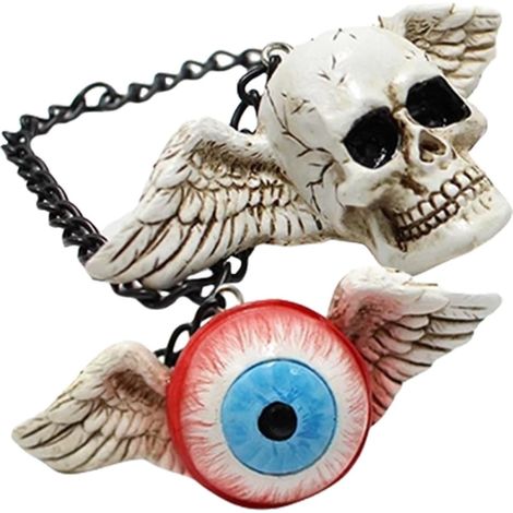 Ornement Suspendu Tête de Mort en Résine 2pcs Décoration Pratique pour Voiture et Jardin Extérieur Couleurs Variées Décor Suspendu Halloween