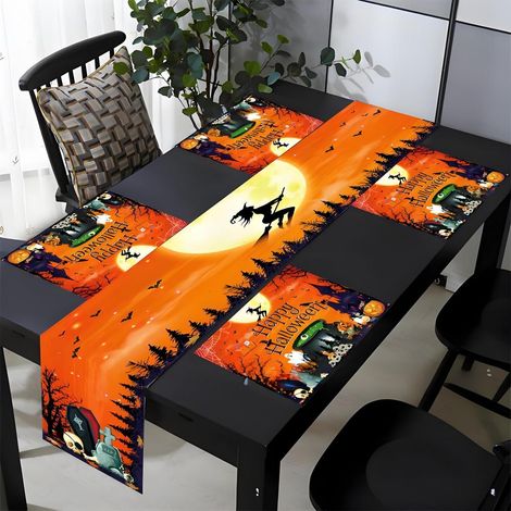Halloween Tischdeko Set: Tischläufer & 4 Platzsets mit Gruselmotiv