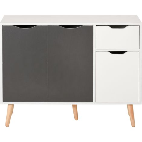 Meuble auxiliaire 3 portes 1 tiroir Blanc Gris 90x30x72 cm (1/5)